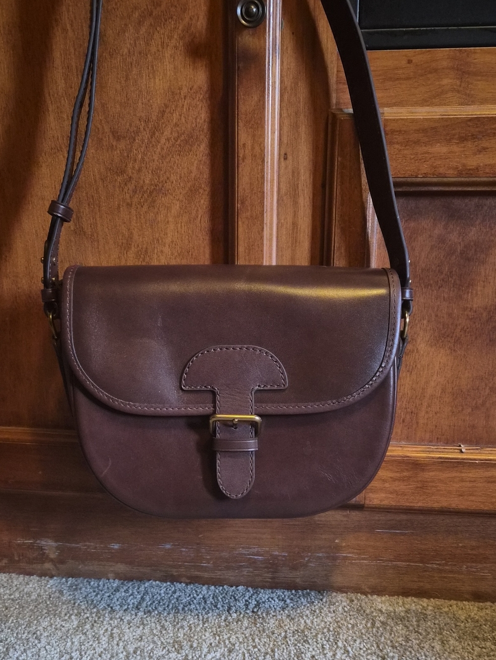 JCrew Structured Dark Brown Leather Crossbody Bag with Buckle Front
